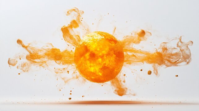 Abstract uranium element concept for nuclear fission, creatively isolated against a clean white background. Depicts energy, power, and the splitting of atoms in a vibrant design