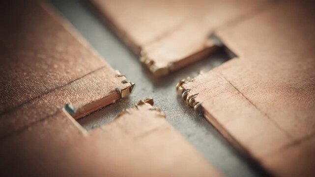 Closeup of a bimetallic strip showing precise metal bonding for accurate temperature control in thermostatic devices highlighting fine craftsmanship and material synergy