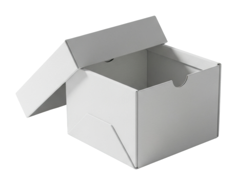 Unboxing a blank white cardboard box product neutral isolated on transparent background