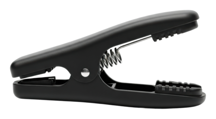 Black spring clip action office product isolated on transparent background