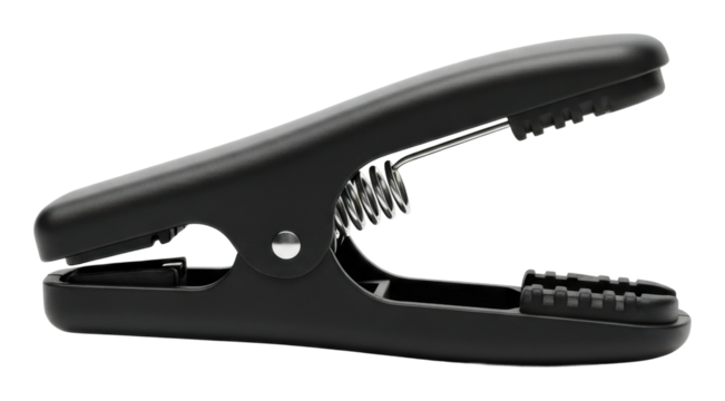 Black spring clip action office product isolated on transparent background