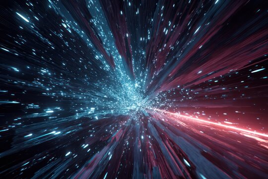 Speedy Neon Light Trails Depicting Hyper Flight in Outer Space