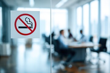 Fototapeta premium Office Health Regulation Symbol on Glass in Contemporary Workspace