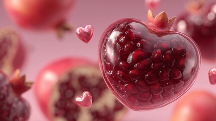 Heart shaped pomegranate filled with arils and small hearts