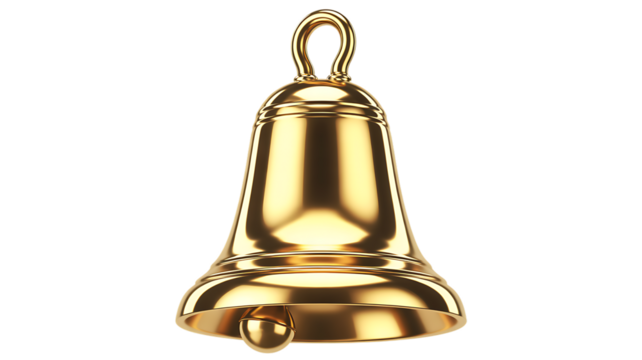 Polished Gold Bell – Transparent PNG, Premium 3D Icon for Awards, Announcements & Luxury Branding.