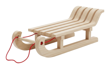 Winter sledding fun snowy park wooden sled isolated on transparent background