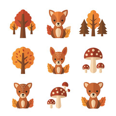 Fototapeta premium Delightful autumnal arrangement of whimsical woodland creatures and trees design