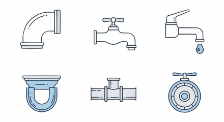 Water Pipe Fixture Icons Set of plumbing elements for diverse applications and design projects