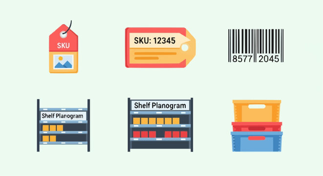 Shelf Planogram Elements Inventory Management Icon Set