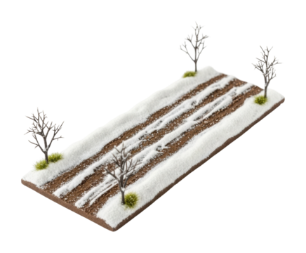 Winter road scene with snowy landscape and bare trees nature view isolated on transparent background