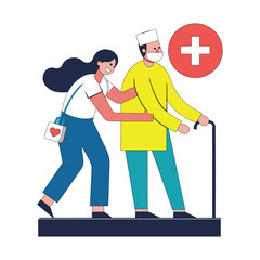 nurse helping patient to walk