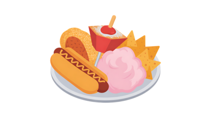 Isometric Carnival Snacks – Transparent PNG, 3D Flat Design for Food Apps, Menus & Social Media Graphics.