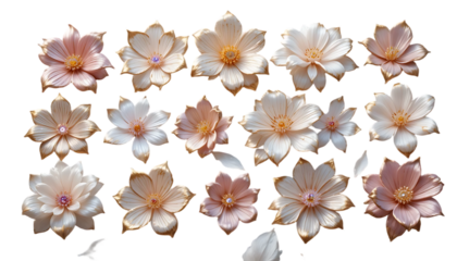 Delicate floral crystal arrangements featuring soft pastel petals and shimmering translucent quartz points evoking a sense of ethereal beauty and natural elegance