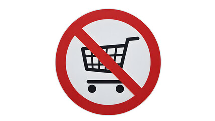 Prohibited shopping symbol for retail businesses, indicating restricted access, sales ban, or no shopping allowed, conveying a clear message of denial
