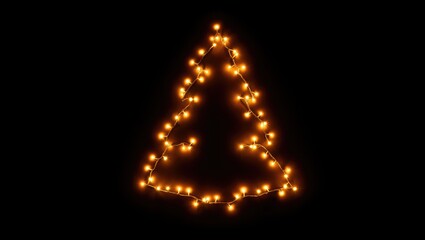 Christmas Tree Shape Outline Made of Warm Yellow String Lights