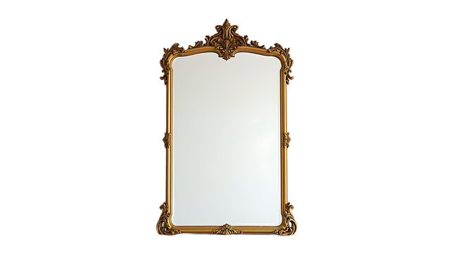 Ornate antique gilded baroque style full length mirror with carved decorative frame isolated on transparent background - Powered by Adobe