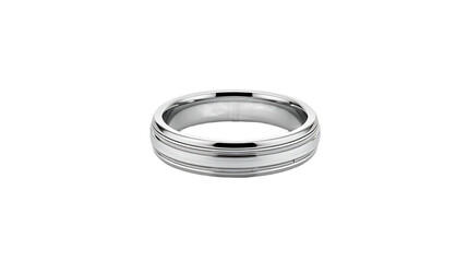 Elegant silver wedding band with textured detailing isolated on transparent background