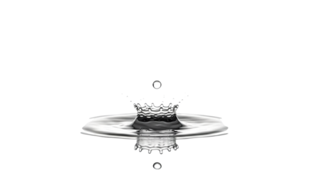 Water drop collision creating a crown shape, isolated on transparent background