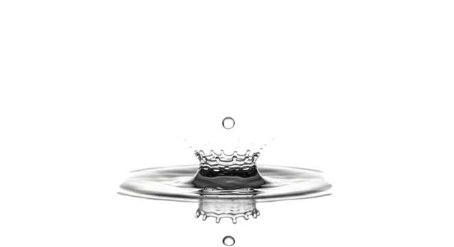 Water drop collision creating a crown shape, isolated on transparent background
