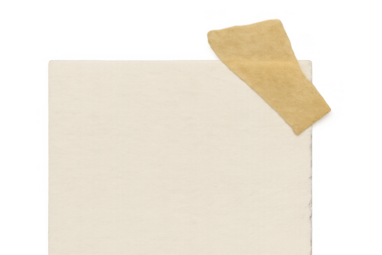 Blank vintage paper note with brown adhesive tape, creating a space for text on transparent background