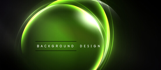Dark background features glowing green circular lines. Bright center creates dynamic visual effect. Text reads background design.