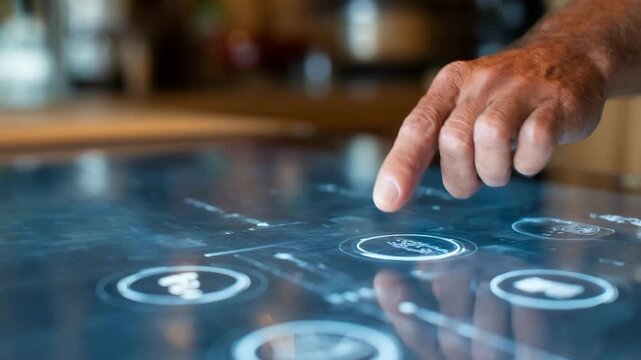 Userfocused medium shot displaying interactive touchscreen press controls enhanced with smart AI features for effortless and accurate operation.