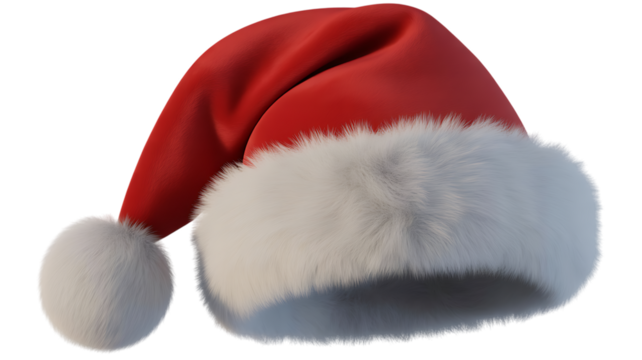 Fluffy Santa Hat, Transparent PNG, Christmas Holiday Icon, Ideal for Greeting Cards, Social Media & Print.