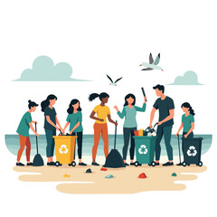 Volunteering and humanitarian aid solid-color illustrations &mdash; disaster relief, blood donation, food distribution, medical help, and teamwork concepts