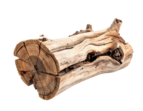 Old wooden log isolated on a transparent background.