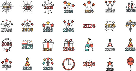Obraz premium Collection of small icons including a snowflake, chess pieces, a clock, and a Christmas tree symbols