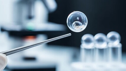 Closeup of a quality control specialist monitoring bubble stability inside a hollow plastic product with specialized measuring equipment.