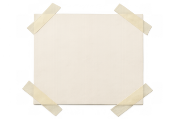 Empty square paper note taped on corners, blank reminder or message block with transparent background