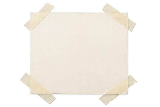 Empty square paper note taped on corners, blank reminder or message block with transparent background