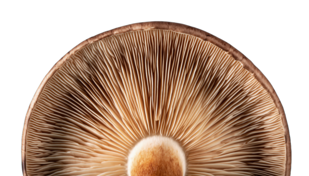 Detailed Close up View of the Gills and Cap Underside of a Fresh Brown Mushroom