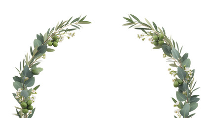 Green Eucalyptus Arch, Transparent PNG, Natural Wedding Decoration, Boho Botanical Frame for Invites & Social Media.