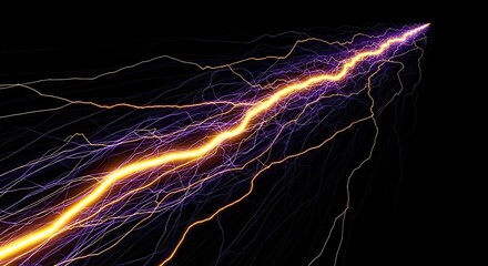 Dynamic electric current surges with vibrant energy against black background