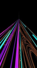 Vibrant purple and teal lines race toward horizon on stark black backdrop