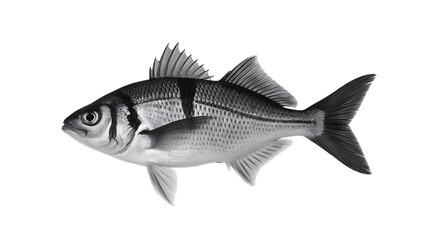 Obraz premium Black and White Fish – Transparent PNG, Marine Life Illustration, Ideal for Seafood, Aquarium & Eco Design.
