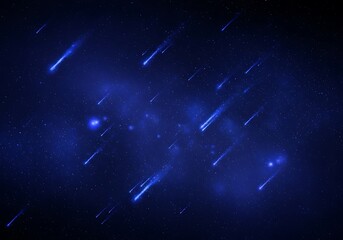Stunning meteor shower illuminating a deep blue celestial night sky