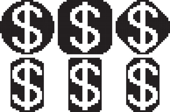Money icon, dollar symbol icon bold border white object black-white vector pixel art icon	
