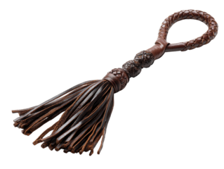 Woven Brown Leather Keychain or Bag Tassel Isolated PNG