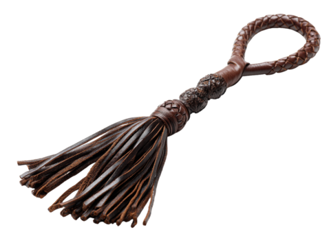 Woven Brown Leather Keychain or Bag Tassel Isolated PNG