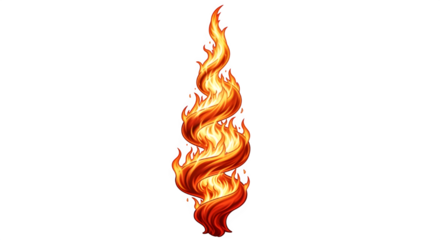 Stylized swirling flame with fiery orange and red colors, isolated on transparent background