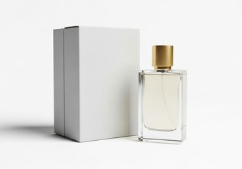 Elegant perfume bottle and box isolated on white background for mockup design