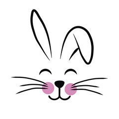 Cute cartoon bunny face with black whiskers and pink cheeks