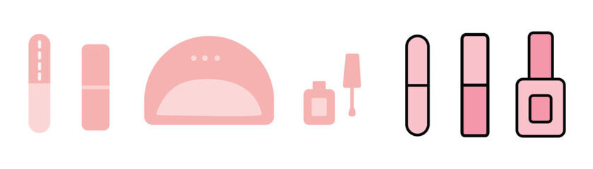 Set of nail tools for manicure and pedicure in pink colors