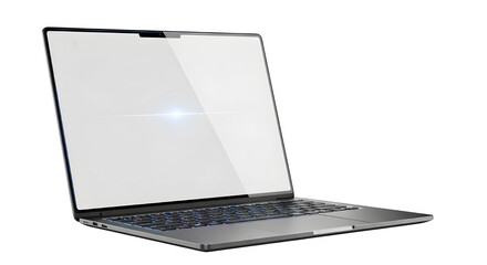Modern laptop computer with a blank screen, perfect for mockups, isolated on transparent background