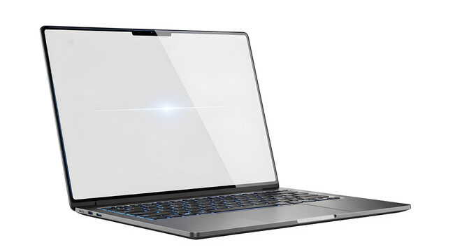 Modern laptop computer with a blank screen, perfect for mockups, isolated on transparent background