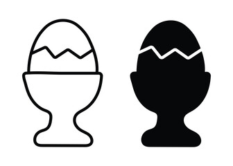 Boiled egg in eggcup line and silhouette vector icon illustration