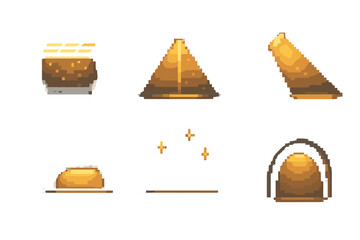 Urban Lighting Icons. Urban Lighting Elements pixel style icon set: overhead grid light, bridge accent beam, plaza spotlight, soft curb light, rooftop shimmer, urban glow arc